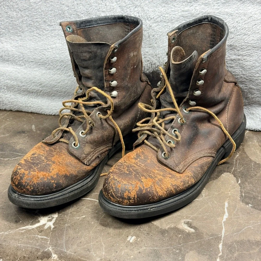 Vintage Red Wing SuperSole Boots Men 10 Brown Leather Made In USA Distressed